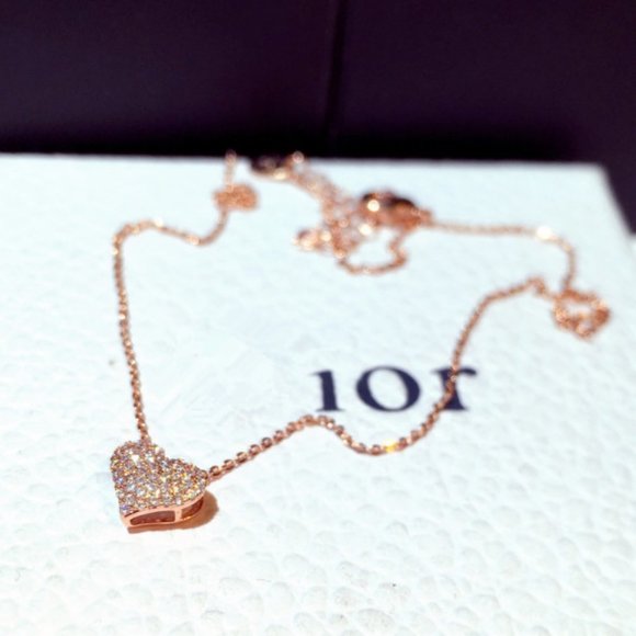 NEW Rose Gold Pave Diamond Heart Necklace - Picture 3 of 5